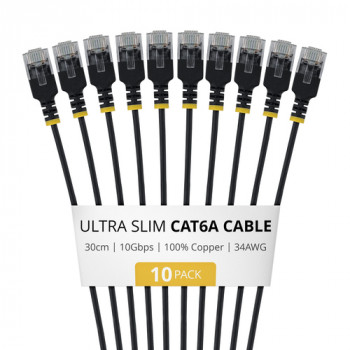 StarTech.com cabo de rede Slim Cat6a U/UTP RJ45, 0,3 m, preto, pack de 10