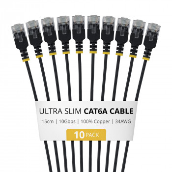 StarTech.com cabo de rede Slim Cat6a U/UTP RJ45, 0,15 m, preto, pack de 10