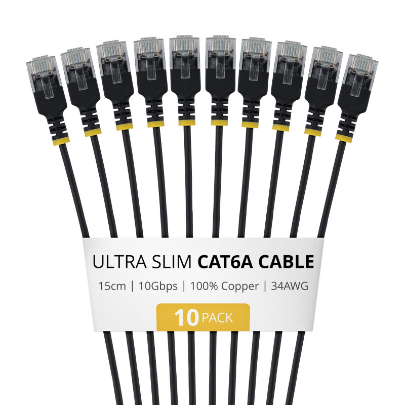 StarTech.com cabo de rede Slim Cat6a U/UTP RJ45, 0,15 m, preto, pack de 10