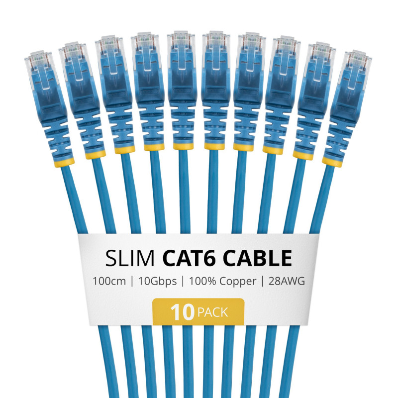 StarTech.com N6PAT100CMBLS10PK Cabo de rede Cat6 fino, RJ45, 1 m, azul, pack de 10