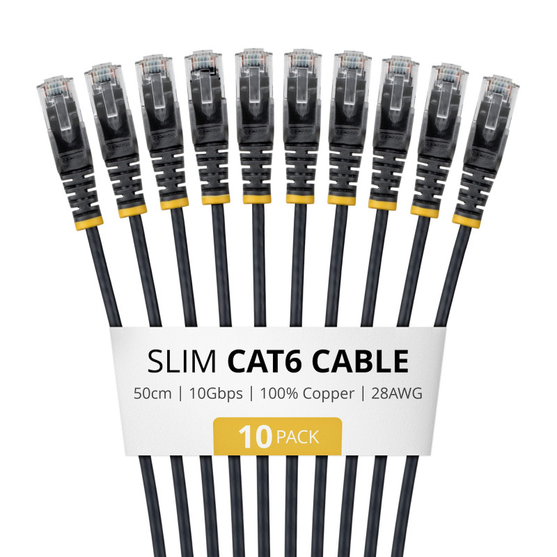 StarTech.com cabo de rede Slim Cat6 U/UTP RJ45, 0,5 m, preto, pack de 10
