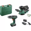 Bosch DIY conjunto UniversalImpact 18V + AdvancedOrbit 18V, 2x bateria Li-Ion 2,0Ah, aparafusadora de impacto com bateria + lixadora excêntrica com bateria, verde (06039D410A)