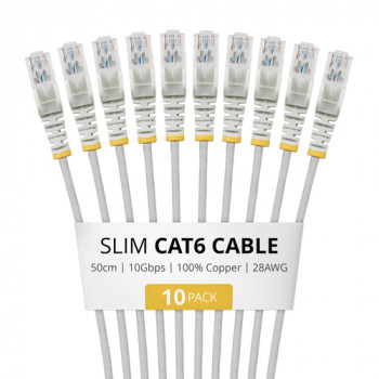 StarTech.com cabo de rede Slim Cat6 U/UTP RJ45, 0,5 m, cinzento, pack de 10