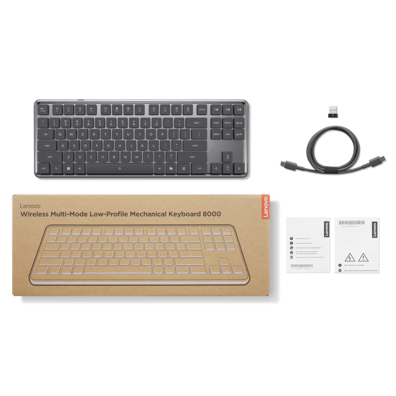 Teclado mecânico sem fios multímodo Lenovo 8000, layout alemão, cinzento