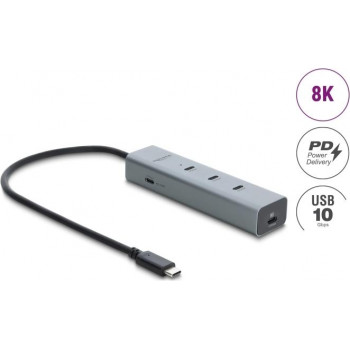 Delock Hub USB Type-C™ 5 portas 10 Gbps com saída de vídeo 8K e PD 3.0 100 Watt (64379)