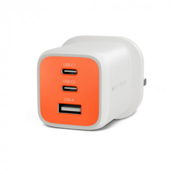 Targus HyperJuice Flex 65W carregador GaN, 3 ligações (2x USB-C, 1x USB-A), ficha EU, vermelho-cinábrio