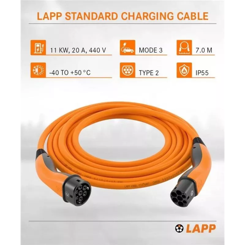 Cabo de carregamento LAPP MOBILITY Type 2, até 11 kW, 7 m, laranja (61790)