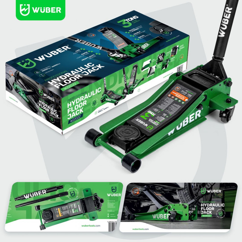 Macaco hidráulico plano WUBER W22022 3T, 85-430 mm