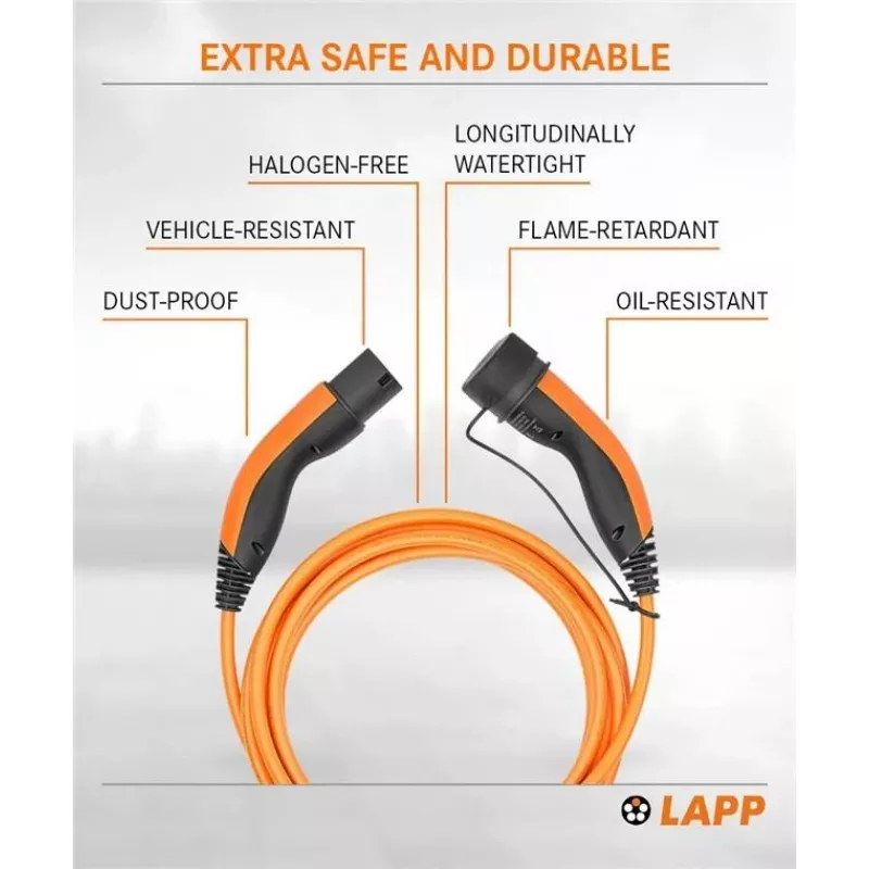 Cabo de carregamento LAPP MOBILITY Type 2, até 11 kW, 5 m, laranja (61785)