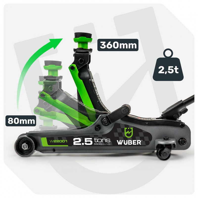 Macaco hidráulico plano WUBER W22001 2,5 t, 90-360 mm