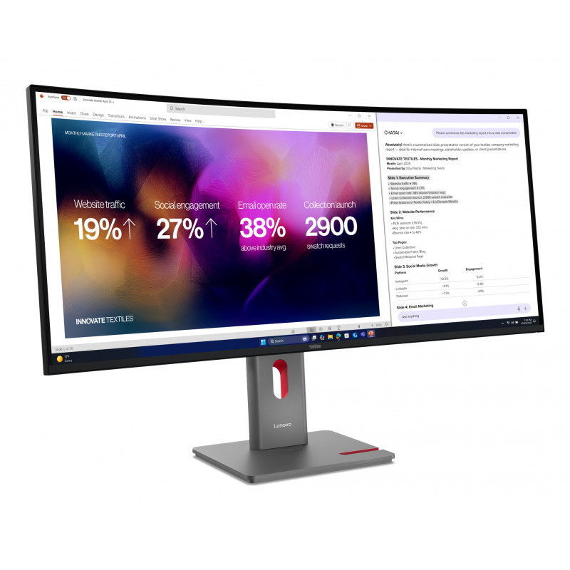 Monitor Lenovo ThinkVision P40WD-40 40 polegadas 5K WUHD Curvo IPS, 120 Hz, Dock, Daisy Chain, câmara MC60, altifalantes