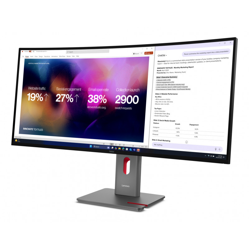 Monitor Lenovo ThinkVision P40WD-40 40 polegadas 5K WUHD Curvo IPS, 120 Hz, Dock, Daisy Chain, câmara MC60, altifalantes