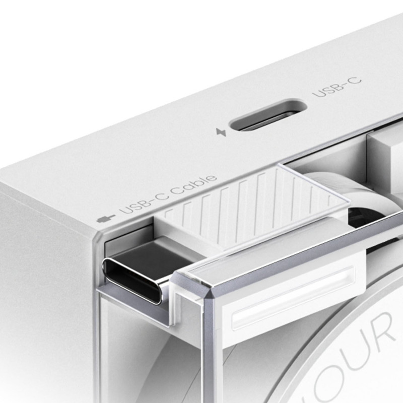 Carregador GaN retrátil SHARGE 65, 65W, 2x USB-C, cabo USB-C integrado – branco