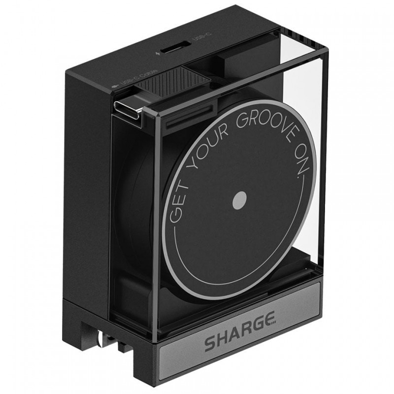 Carregador GaN retrátil SHARGE 65, 65 W, 2x USB-C, cabo USB-C integrado, preto