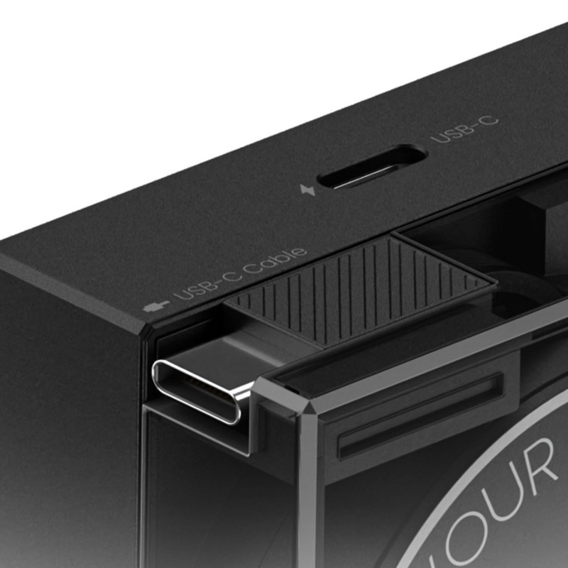Carregador GaN retrátil SHARGE 65, 65 W, 2x USB-C, cabo USB-C integrado, preto