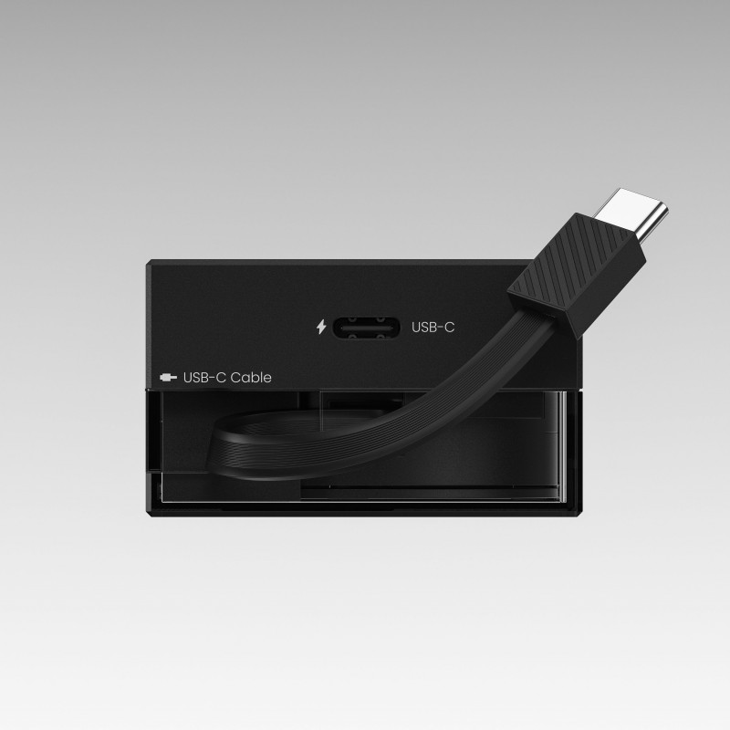 Carregador GaN retrátil SHARGE 65, 65 W, 2x USB-C, cabo USB-C integrado, preto