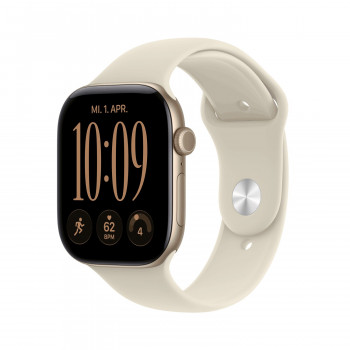 Apple Watch Series 12 GPS 46mm caixa de alumínio em ouro-claro com bracelete desportiva areia - M/L
