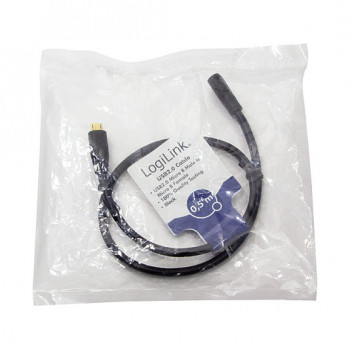 LogiLink CU0120 Cabo de extensão USB 2.0, conector macho Micro-USB B para conector fêmea Micro-USB B, 0,5 m, Preto
