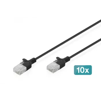 DIGITUS Cabo de rede Cat6 U/UTP Patch Slim RJ45, 0,3 m, preto, LSZH, pack de 10
