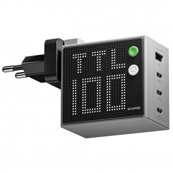 SHARGE Pixel 100 Carregador GaN, 100W, 3x USB-C, 1x USB-A - cinzento