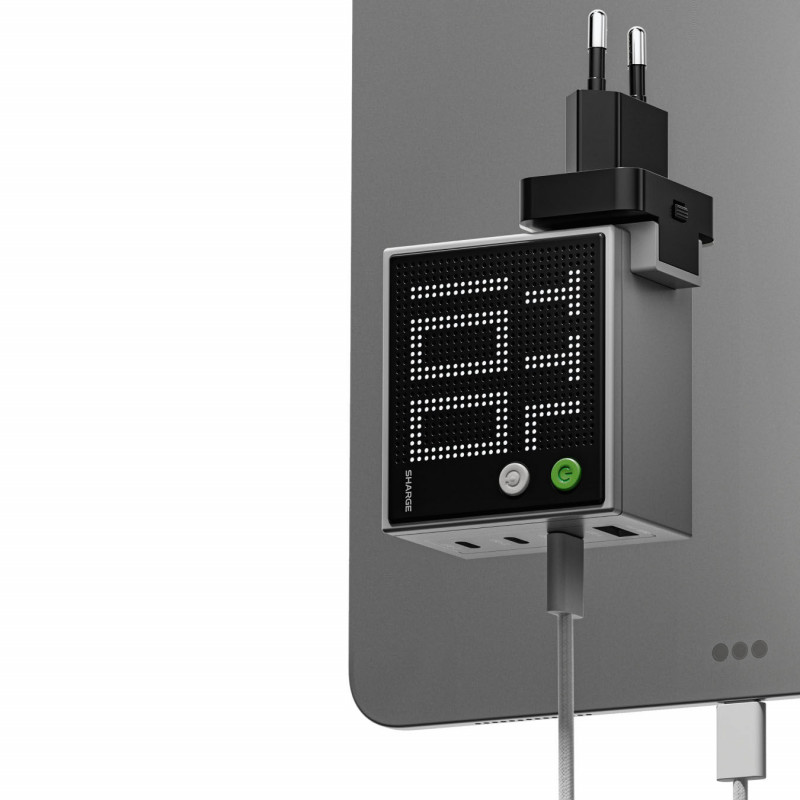 SHARGE Pixel 100 Carregador GaN, 100W, 3x USB-C, 1x USB-A - cinzento