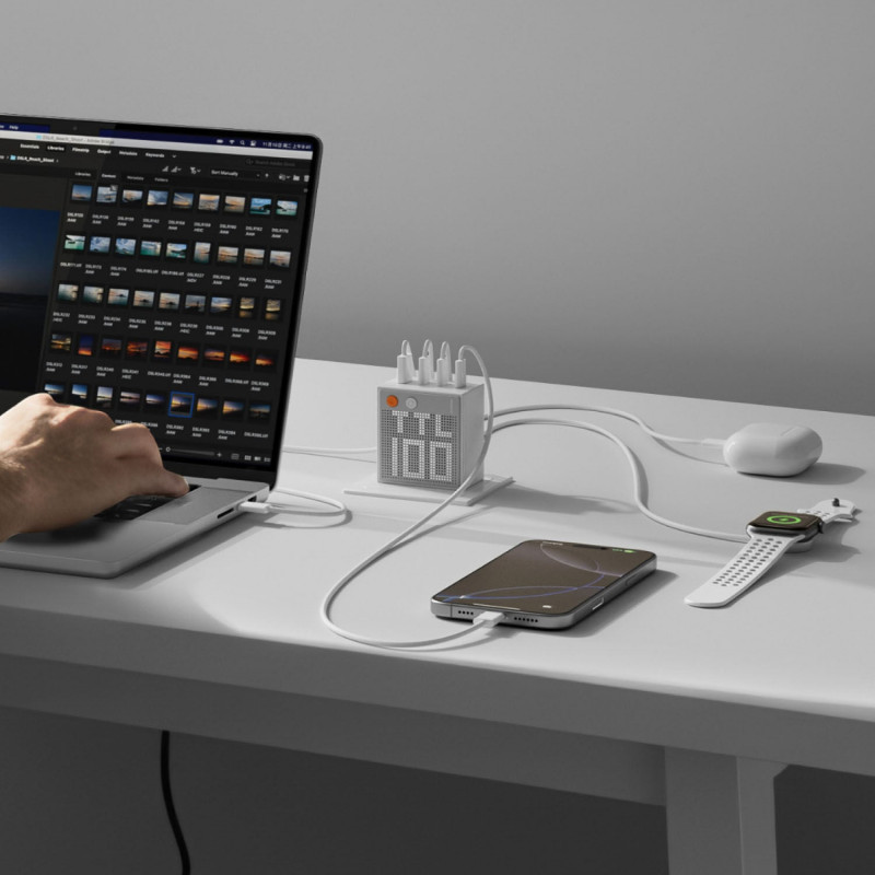 SHARGE Pixel 100 Carregador GaN, 100W, 3x USB-C, 1x USB-A - branco