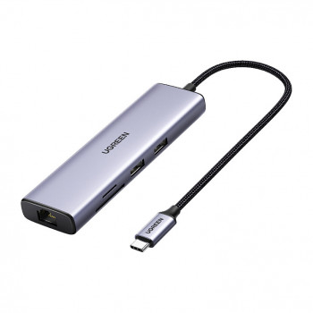 UGREEN 60515 Adaptador Multiporta USB-C 7 em 1, 4K HDMI, Gigabit Ethernet, 100 W PD, Cinzento