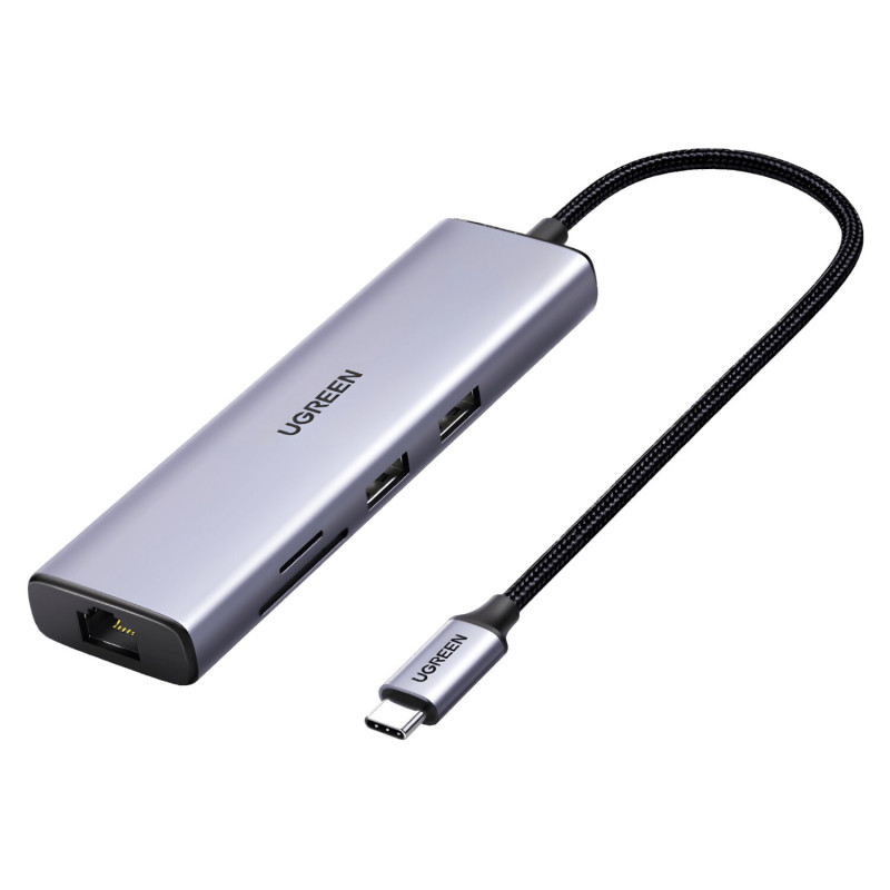 UGREEN 60515 Adaptador Multiporta USB-C 7 em 1, 4K HDMI, Gigabit Ethernet, 100 W PD, Cinzento
