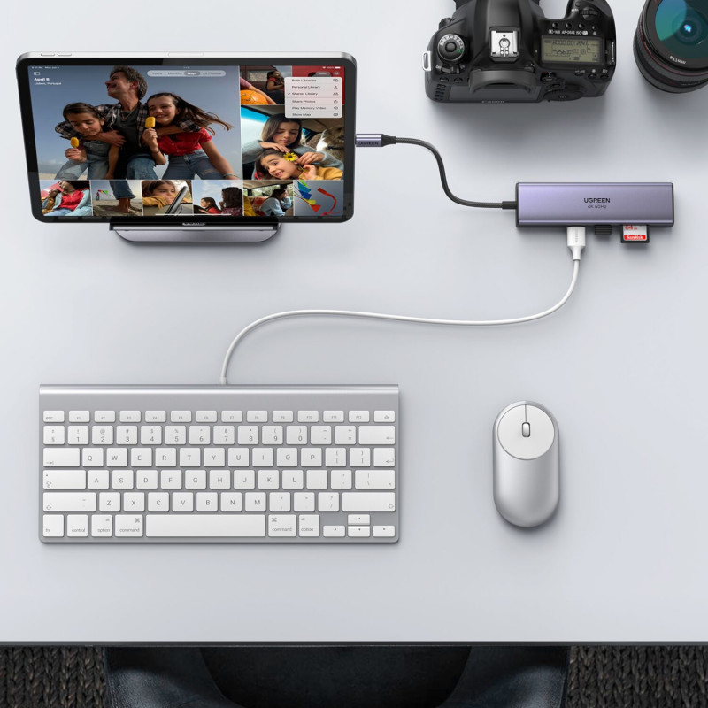 UGREEN 60515 Adaptador Multiporta USB-C 7 em 1, 4K HDMI, Gigabit Ethernet, 100 W PD, Cinzento