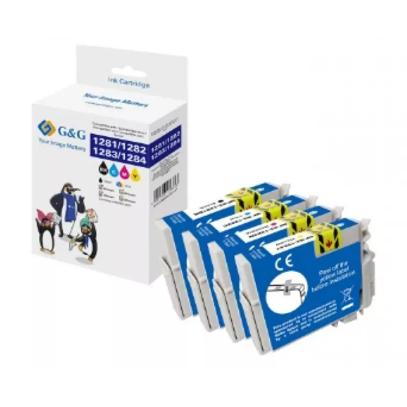 Multipack de tinteiros compatíveis G&G para Epson T1285 (C13T12854012), preto/ciano/magenta/amarelo