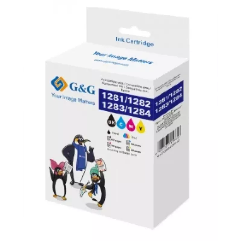 Multipack de tinteiros compatíveis G&G para Epson T1285 (C13T12854012), preto/ciano/magenta/amarelo