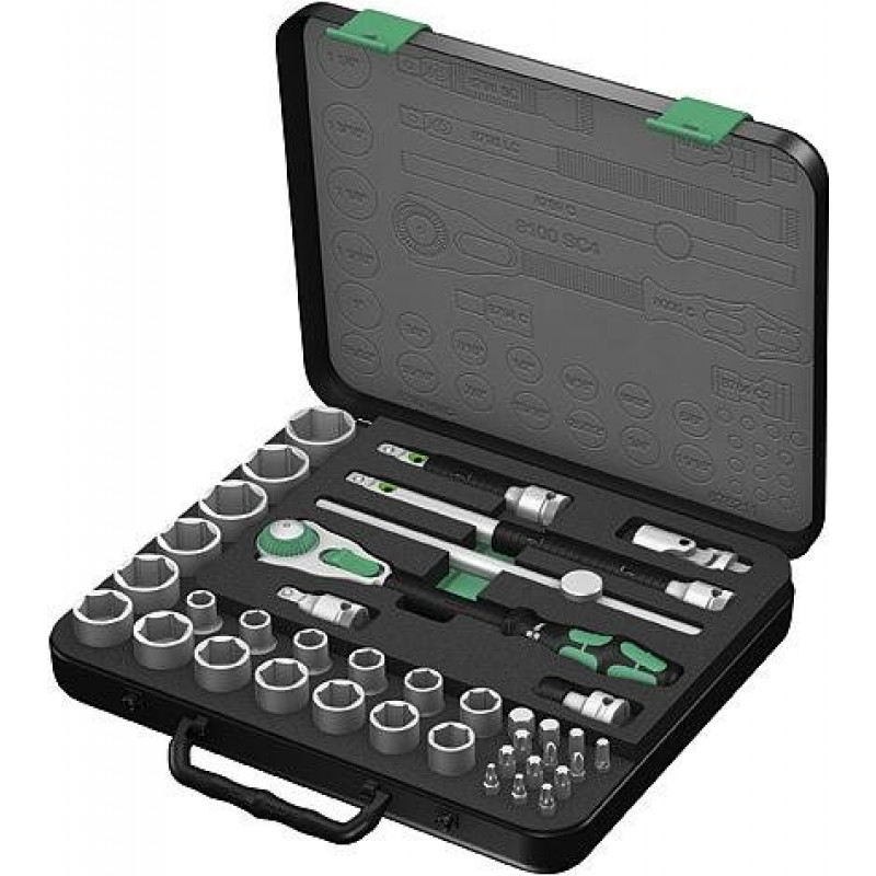 Conjunto de chaves de roquete reversíveis Wera 8100 SC 4 Zyklop, 1/2 polegadas, 38 unid. (05003647001)
