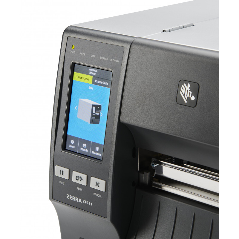 Impressora de etiquetas Zebra ZT411 de 4 polegadas, 300 dpi, série, USB, Ethernet 10/100, Bluetooth 4.1/MFi, USB Host, Peel with Full Rewind, EZPL, cabo europeu e britânico