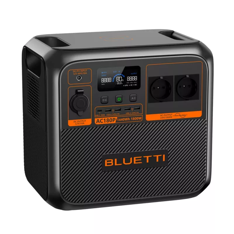 Bluetti AC180P estação de energia portátil, LiFePO4, 36000 mAh, 1800 W, 16 kg