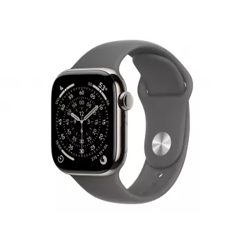 Apple Watch Series 11 GPS + Cellular 42 mm Caixa de titânio Natural com pulseira desportiva Cinzento – S/M