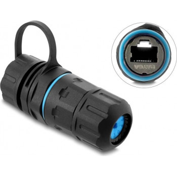Conector de cabo Delock RJ45 fêmea para RJ45 fêmea Cat.6A com rosca M20 x 1,5 mm e tampa de fecho com caixa IP68 à prova de pó e água (91840)