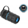Conector de cabo Delock RJ45 fêmea para RJ45 fêmea Cat.6A com rosca M23.5 x 1.5 mm e tampa com caixa IP68 à prova de pó e água (91841)
