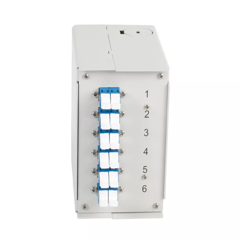 Caixa para calha DIN OS2 G652D EFB Elektronik, 12x pigtail LC, 6x acoplador LC duplex (BHS70921.12)
