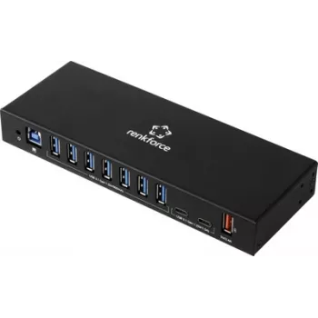 Hub USB Renkforce RF-7403762 10 portas USB-A, USB-C® USB 3.2 Gen1 5 Gbit/s para aplicações industriais preto RF-IH10-100