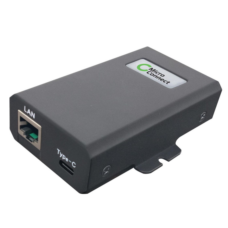Injetor PoE Gigabit Microconnect POEINJ-60W-USBC, IEEE 802.3af/802.3bt, 100 m, preto