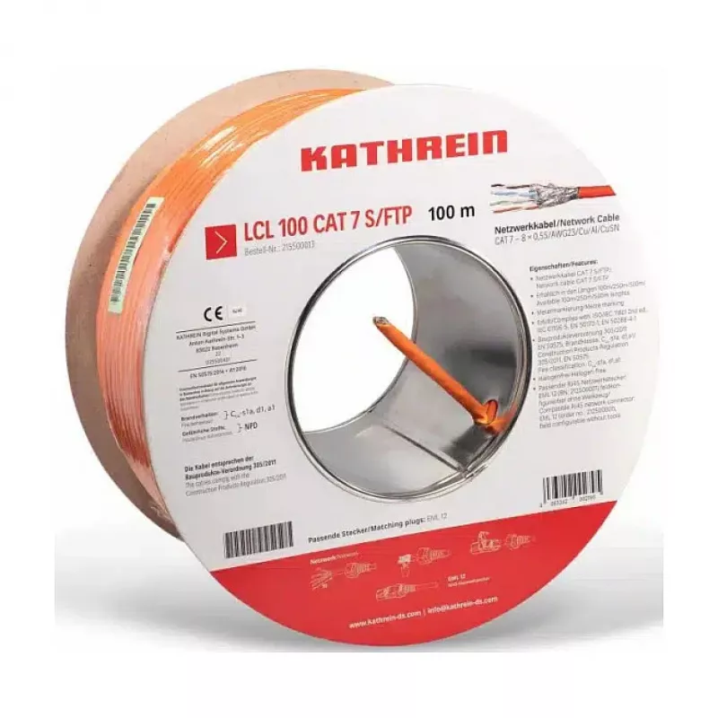 Cabo de instalação de rede Kathrein Cat.7, 100 m, duplamente blindado, diâmetro exterior 7,2 mm, condutor de cobre (215500013)