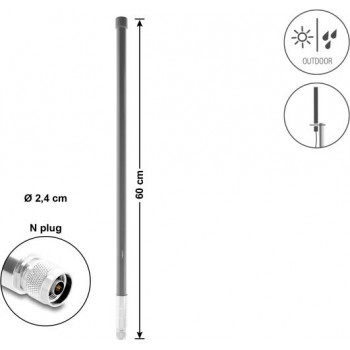 Delock Antena WiFi 5800 MHz conector N macho 10 dBi omnidirecional fixa exterior cinzento 60 cm (60767)