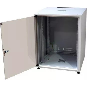 IT-Budget Armário de rede 19 polegadas SJB, 12U, LxP 600x600 mm, porta de vidro, painel traseiro, Cinzento claro (W-3987-01-02-011-BBL)