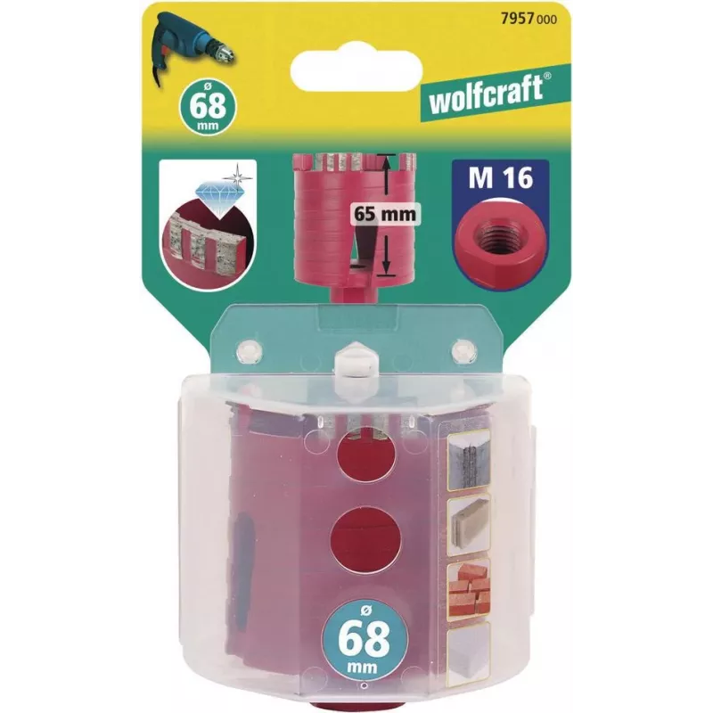 Broca de coroa com diamante Wolfcraft 7957000, 68 mm