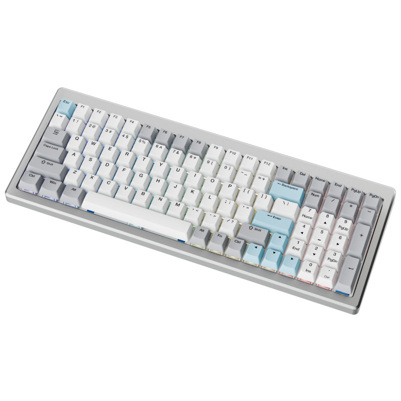 Teclado gaming Ducky Cushion 98, 96%, layout US (ANSI), switches Shush Green - Prateado (DKCUS2598-DDUSPHCC4S1)
