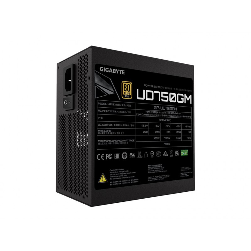 Fonte de alimentação GIGABYTE UD750GM 750W ATX, 80+ Gold, totalmente modular