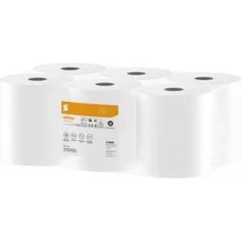 Rolo de toalhas Satino by Wepa HiCycle, 2 folhas, 138 m, 100% reciclado, branco brilhante, gofrado waffle, pack de 6 (319190)