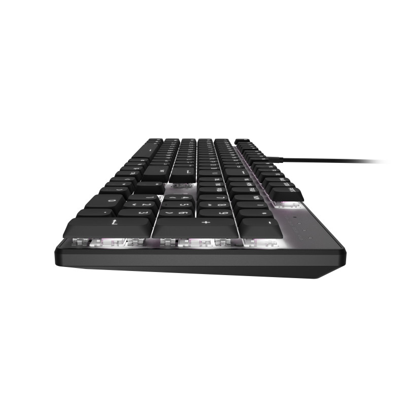 Natec Amberjack Teclado com fio, layout US, switches lineares hot-swap, retroiluminação branca, anti-ghosting, gravação de macros, preto/cinzento (NKL-2391)