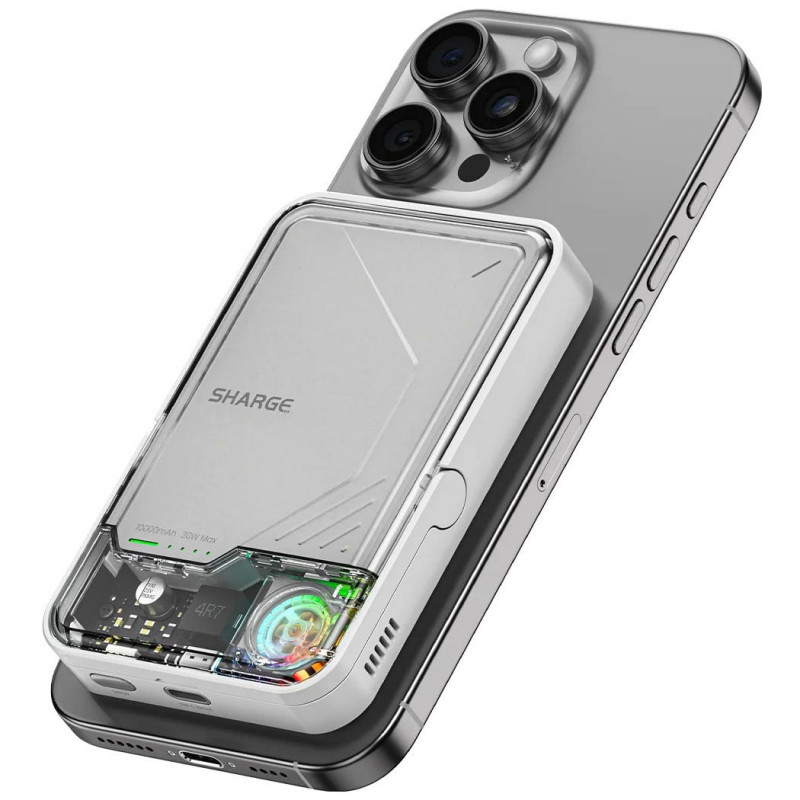 SHARGE ICEMAG 2 Powerbank, 10000 mAh, 15 W Qi2, 30 W USB-C, Transparente
