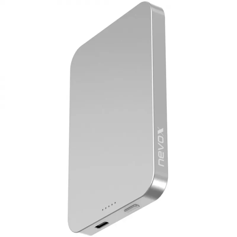 Powerbank sem fios magnética Nevox Qi2, 5000 mAh, prateado/branco